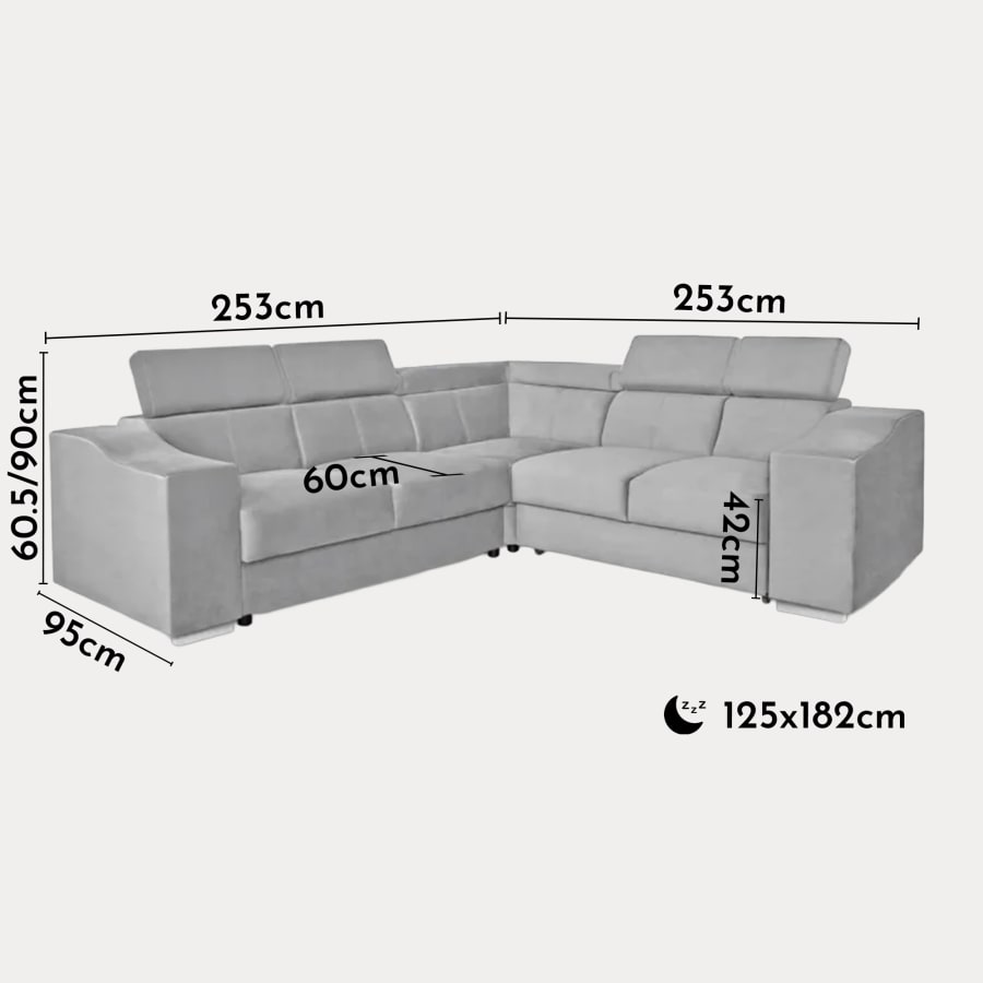 Canap&eacute; d&rsquo;angle convertible r&eacute;versible en  velours gris clair